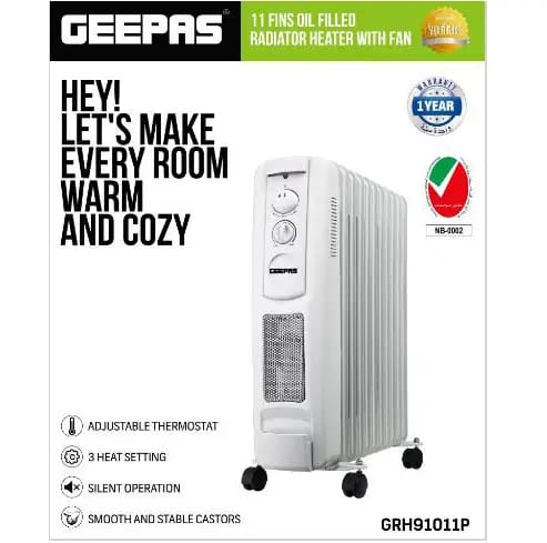 Geepas 11-Fin Portable Electric Oil-Filled Radiator Heater GRH91011P