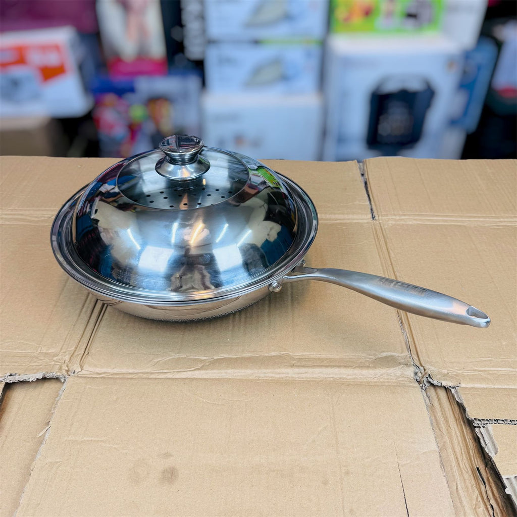 lot imported lesser coating deep fry pan 32CM with food steamer